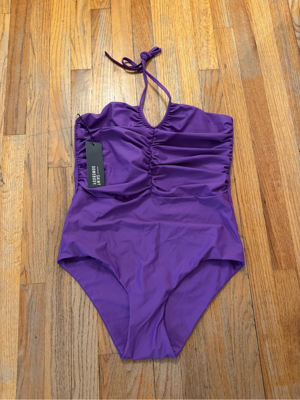 Saint Somebody Purple Ruched Halter Swim Suit